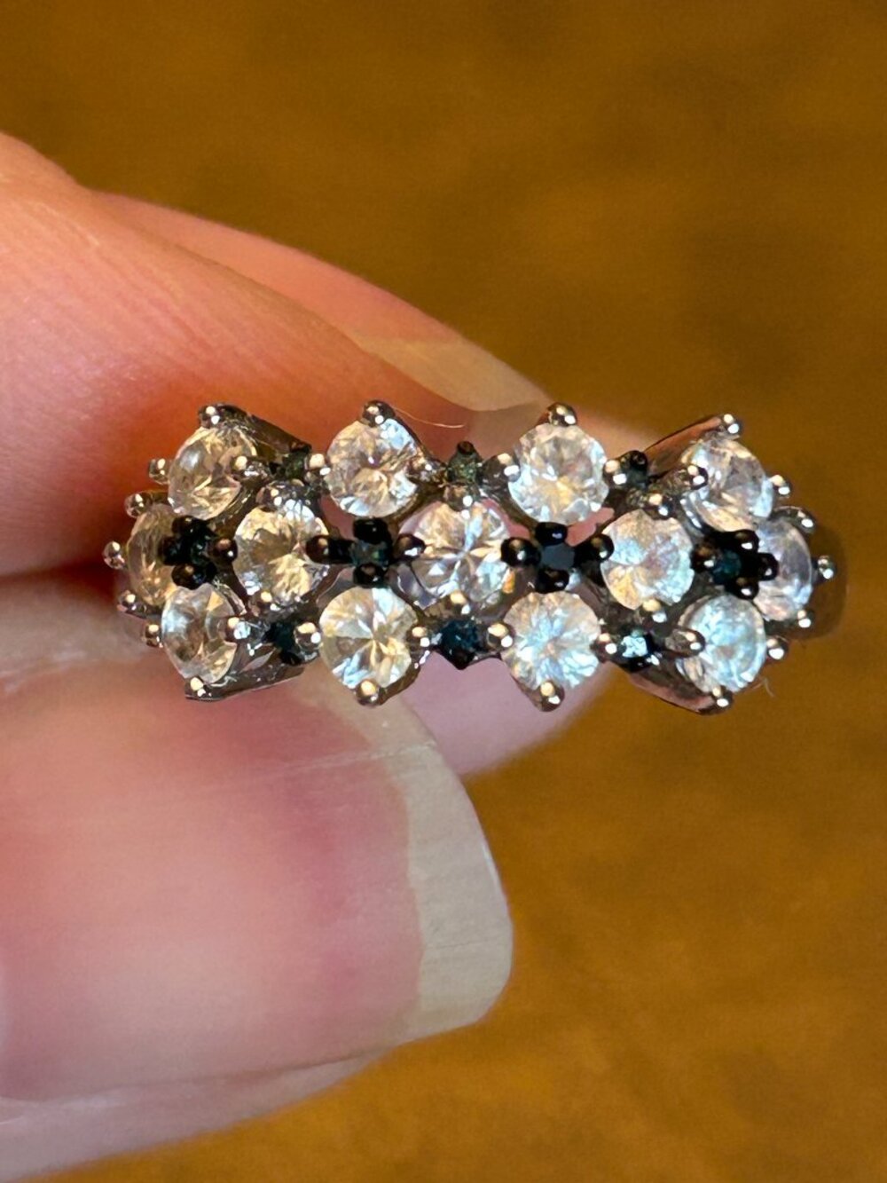 White and Blue Sapphire Sterling Silver Ring